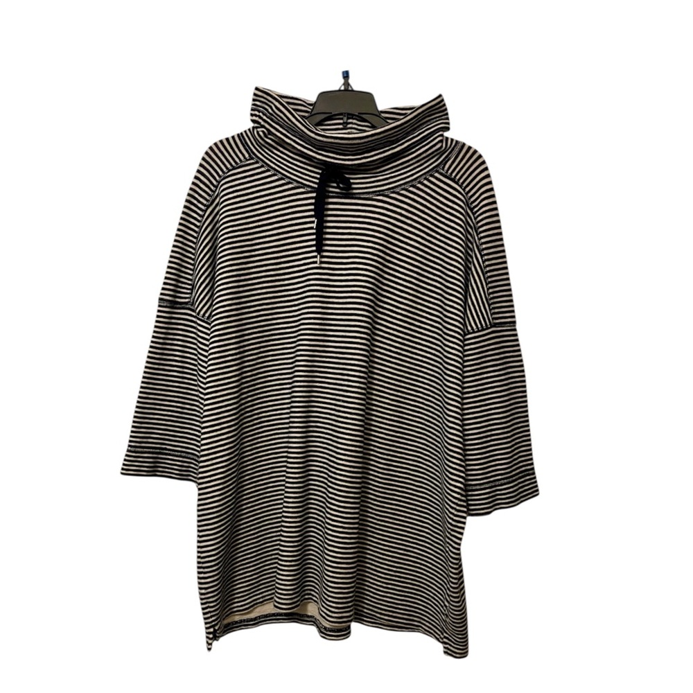 Chaps Black and White Striped Cowl Neck Top